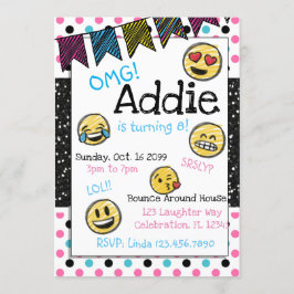 Convites Doodle Emoji Pink & Blue Adolescente Aniversário