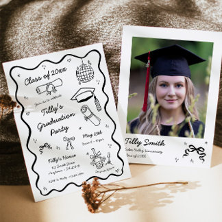 Convites Doodle Festa de formatura Invitation Whimsical