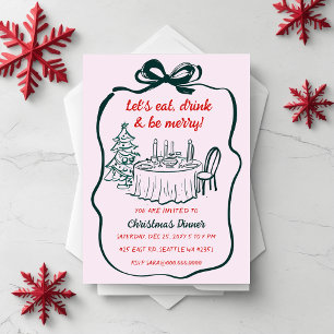 Convites Doodle Hand desenhada Festa de Natal Vermelho Rosa