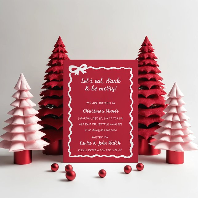 Convites Doodle Hand desenhou Festa de Natal do Arco Branco (Doodle Hand drawn Red White Bow Christmas Party Invitation)