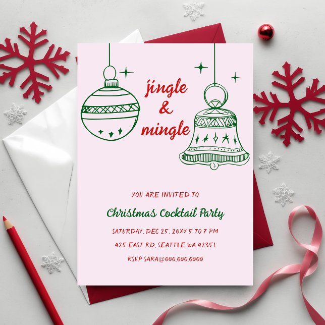 Convites Doodle Hand desenhou Festa de Natal Verde Vermelho (Doodle Hand drawn Red Green Christmas Party Invitation)