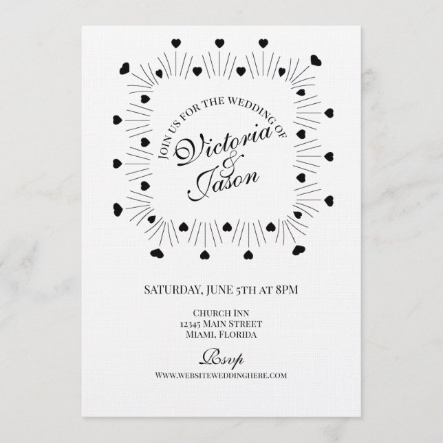 Convites Doodle Hearts Frame Script Wedding (Frente)