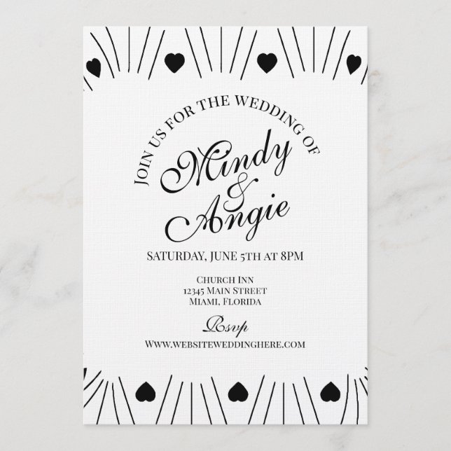 Convites Doodle Hearts Frame Script Wedding (Frente)