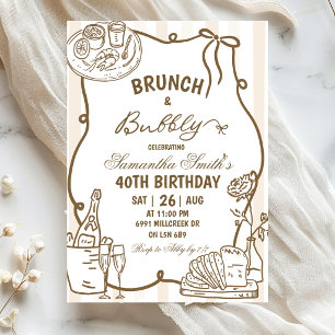 Convites Doodle Manuscrito Aniversário Brunch E Espumante