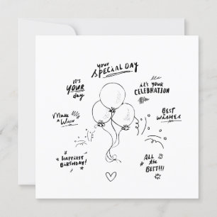 Convites Doodle Modern Balloon Happy Birthday Card