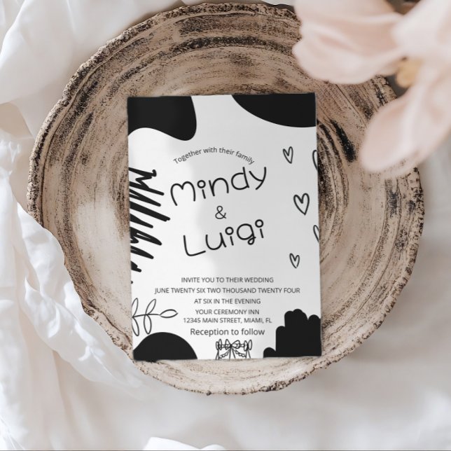 Convites Doodle Organic Shapes Script Wedding (Criador carregado)