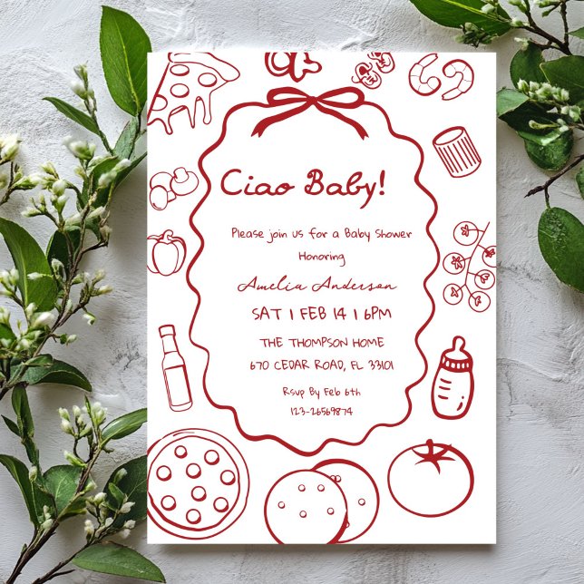 Convites doodle Pizza Italian Ciao Baby Shower Invitation (Criador carregado)