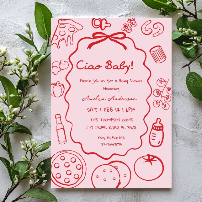 Convites doodle Pizza Italian Ciao Baby Shower Invitation (Criador carregado)