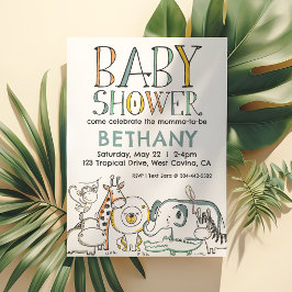 Convites Doodle Safari Chá de fraldas