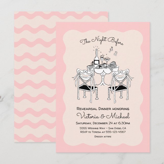 Convites Doodle Sketch Mesa Chairs Janto de ensaio Funky (Frente/Verso)