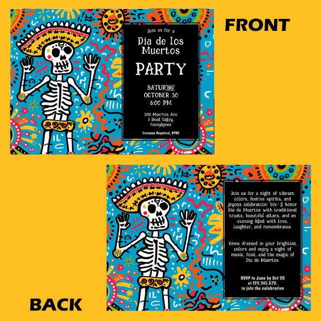 Convites 💀 Doodle style Dia de los Muertos (Doodle style Dia de los Muertos Invitation)