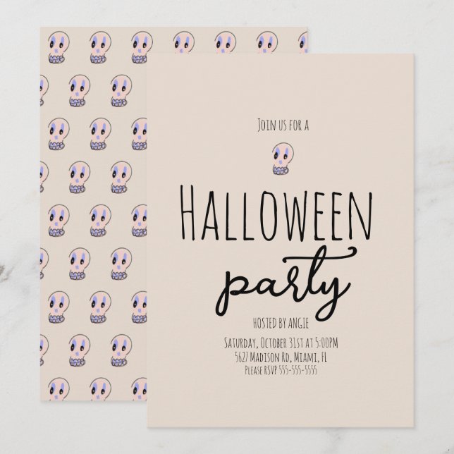 Convites Doodle Vintage Party Halloween (Frente/Verso)