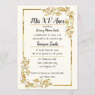 Convites Dorado Quinceañera