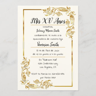 Convites Dorado Quinceañera