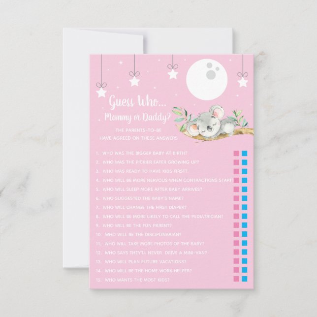 Convites Dormindo Jogo Do Chá de fraldas Koala Adivinha Que (Frente)