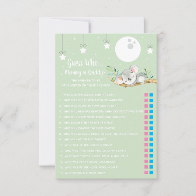 Convites Dormindo Jogo Do Chá de fraldas Koala Adivinha Que (Frente)