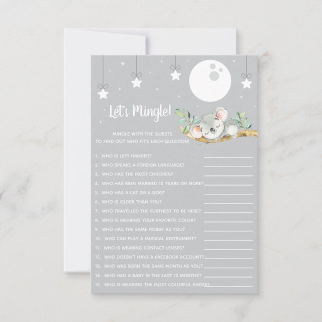 Convites Dormindo no Chá de fraldas do jogo de Vamos Koala! (Frente)