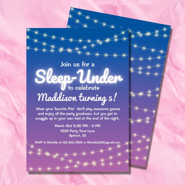 Convites Dormir Sob Meia Dormir Sobre A Festa Das Luzes (Celebrate your child's birthday with this string of light half sleep over theme. )