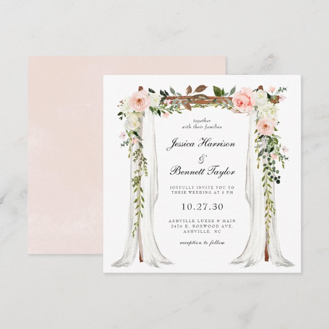 Convites Dossel Floral Blush Casamento (Frente/Verso)