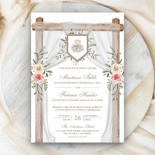 Convites Dossel Floral de Madeira Rústica Casamento Islâmic