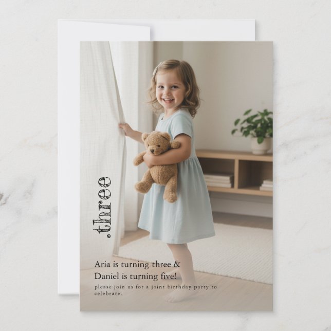 Convites Double Child Kid Sibling Cute Photo Joint Party (Frente)