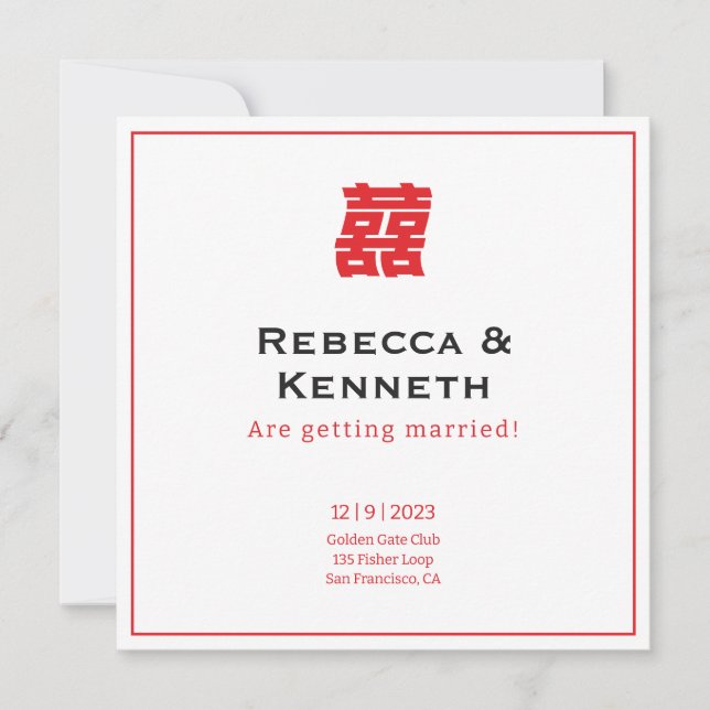 Convites Double happiness Chinese American save the date (Frente)