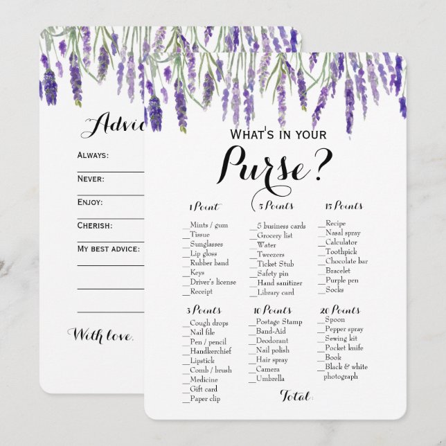 Convites Double Side - 2 Jogos de Noiva Purse | Desejos (Frente/Verso)