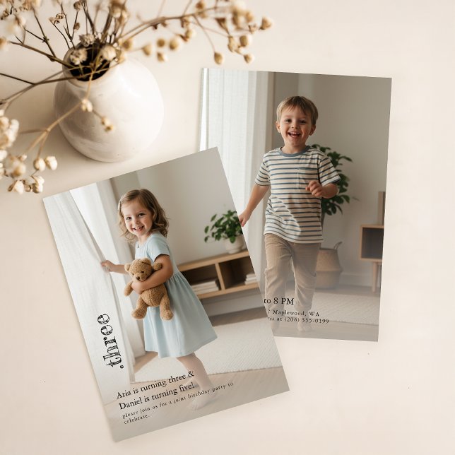 Convites Double Sided Joint Photo Birthday Party Boy Girl (Criador carregado)