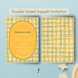 Convites Double-Sided Light Yellow Bright Plaid Hand-Drawn
