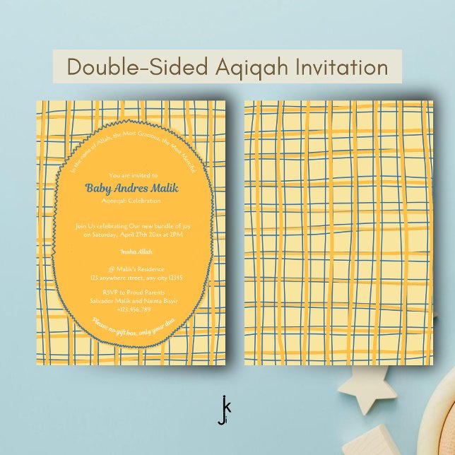 Convites Double-Sided Light Yellow Bright Plaid Hand-Drawn (Criador carregado)