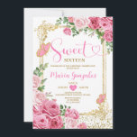 Convites Dourada 16ª Festa de aniversário de Menina Rosa Do<br><div class="desc">Doce Rosa Dezesseis Dourados 16ª Convite de aniversário Menina Mis Quince 15 Anos,  16º aniversário.</div>