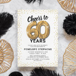 Convites Dourada 60ª Festa de aniversário branca<br><div class="desc">Elegante convite de aniversário 60 com um simples fundo branco que pode ser mudado para qualquer cor,  brilho dourado brilhante,  sessenta balões de hélio dourado e um moderno modelo de texto de celebração de 60 anos que é fácil de personalizar.</div>