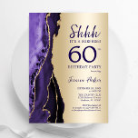 Convites Dourada Agate Púrpura Surpresa 60º aniversário<br><div class="desc">Roxo e ouro agitam surpresa 60º convite de aniversário. Elegante design moderno com aquarela agate marble geode background,  faux glitter gold e typografia script font. Trendy convida o cartão perfeito para uma comemoração de dia das mulheres na moda. Impressos convites Zazzle ou modelo de impressão digital instantânea para download.</div>