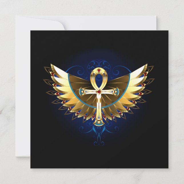 Convites Dourada Ankh com Asas (Frente)