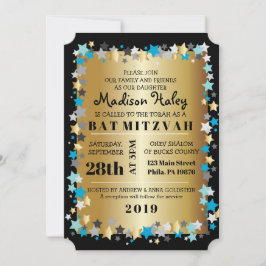 Convites DOURADA Aqua Dourada Estrelas Bar Bat Mitzvah Conv