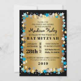 Convites DOURADA Aqua Dourada Estrelas Bar Bat Mitzvah Conv