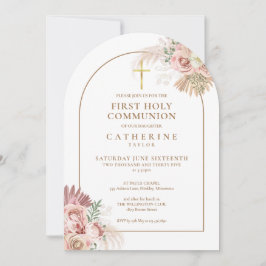 Convites Dourada Arch Pampas Grass Floral Primeira Comunhão