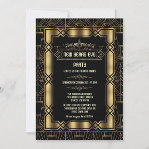 Convites Dourada Arte Deco Gatsby 1920 Festa de Ano Novo