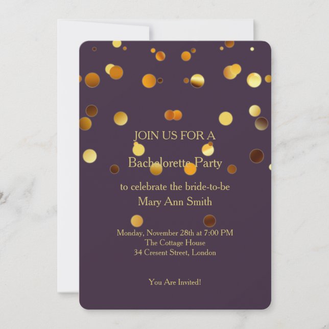 Convites Dourada Bachelorette Vermelha Confetti Sparkles (Frente)