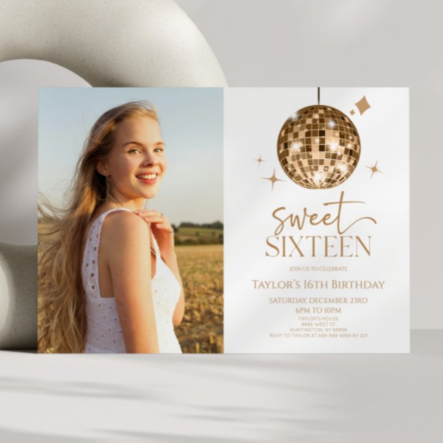 Convites Dourada Bola Disco Doce Dezesseis e 16ª Festa de a (Criador carregado)