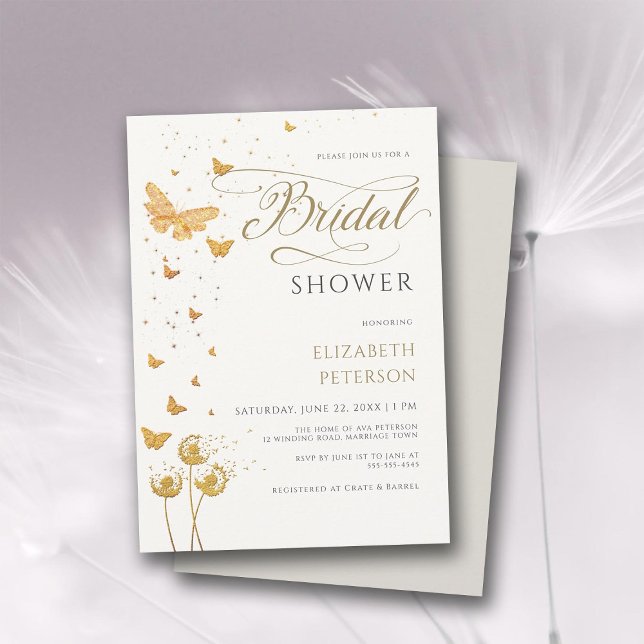 Convites Dourada Borboleta Flores Selvagens Boho Chá de pan (gold butterfly wildflower garden bridal shower invitation modern romantic calligraphy boho rustic)