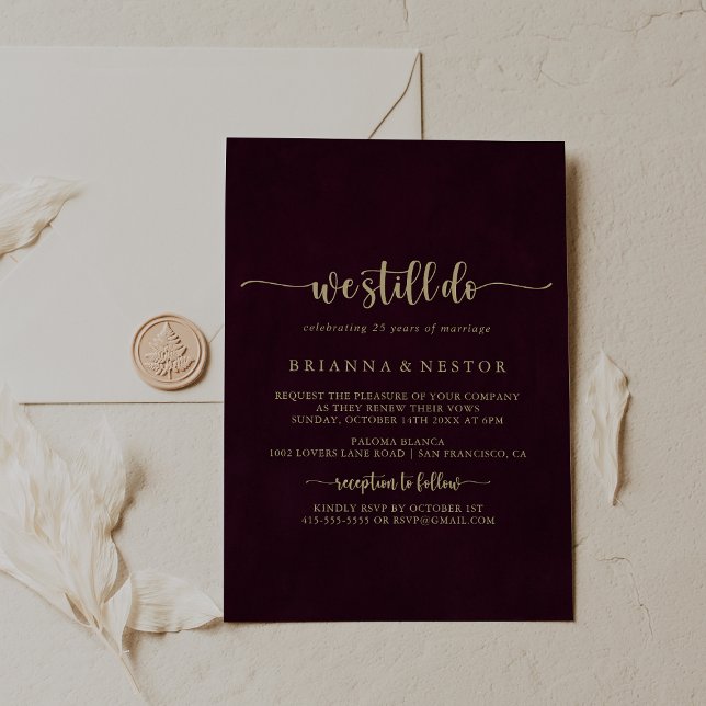 Convites Dourada Borgonha Ainda Fazemos Renovação De Vow (Criador carregado)