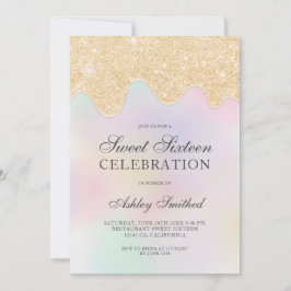 Convites Dourada brilha pingos cor de pérola doce dezesseis