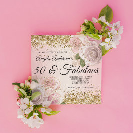 Convites Dourada Brilhante Cor-de-Rosa Rosa 50 e Fabuloso