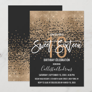 Convites Dourada brilhante moderna Confetti Sweet 16