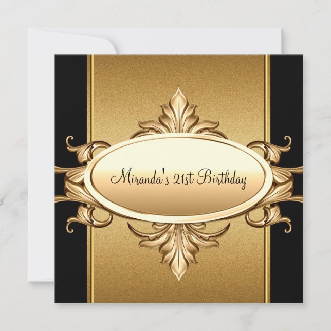 Convites Dourada Bronze Preto do Partido aniversário de 21  (Frente)