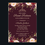 Convites Dourada Burgundy Elegant Floral Sweet Sessenta<br><div class="desc">Mais bonito 16 Convites florais na Loja Little Bayleigh!</div>