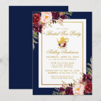 Dourada Burgundy Floral Bridal Tea Party Blue Invi
