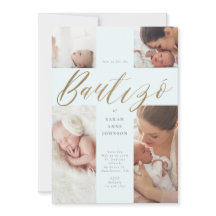 Dourada caligrafia Foto Collage Baby Bautizó Cross