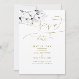 Convites Dourada caligrafia Magnolia Casamento Salve a Data